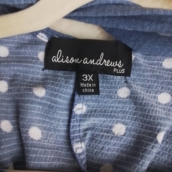 Alison Andrews Plus Size Sleeveless Blouse 3X in Denim Blue w/ Polka Dots - Picture 11 of 12